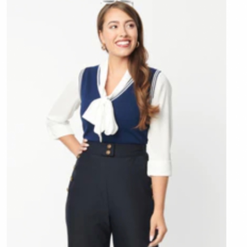 Unique Vintage Navy and White Brando Sweater Vest